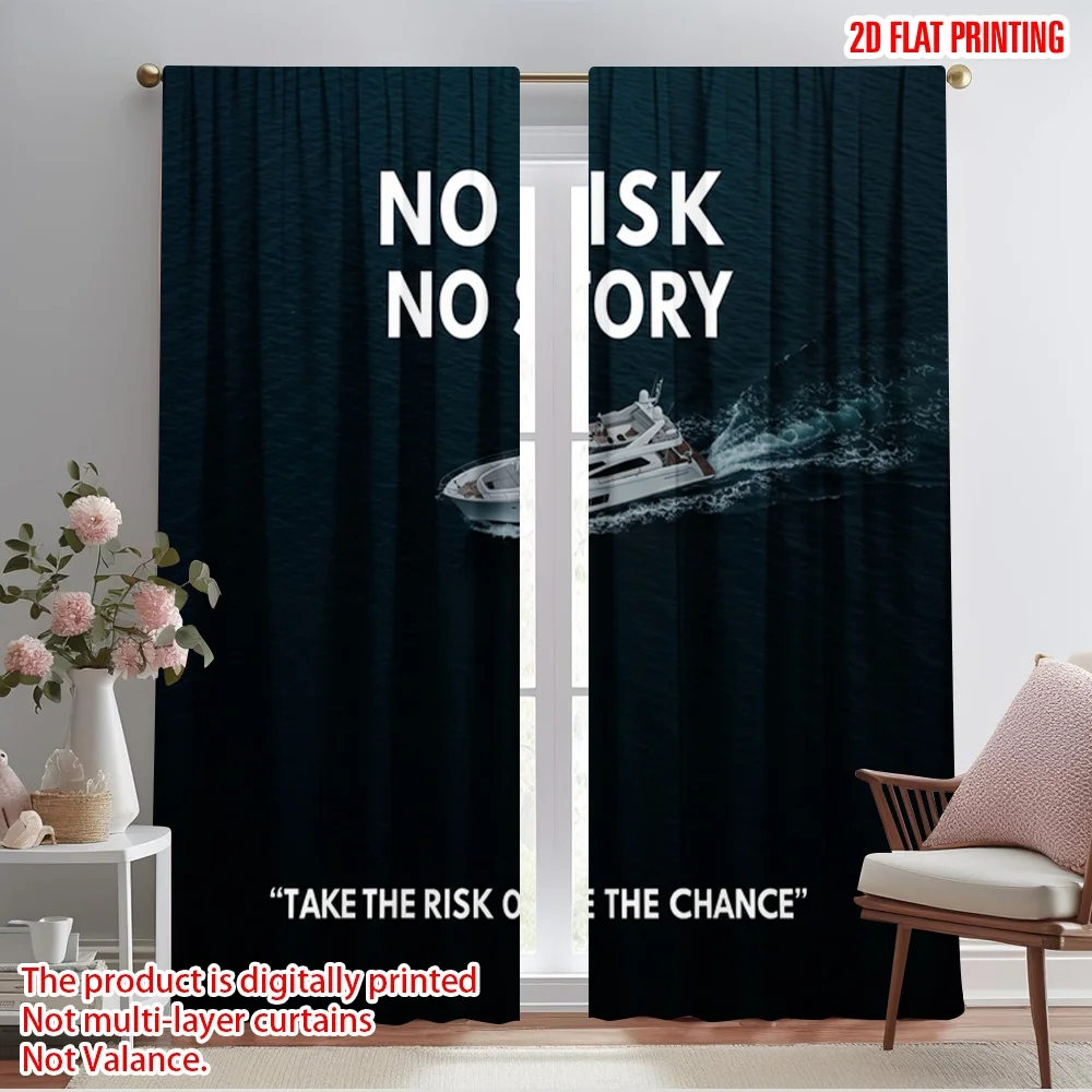 

2pcs 2D flat printing Window Curtains Luxury Yacht Ocean Voyage Fabric Without Electricity Party Decorations Use for Classroom