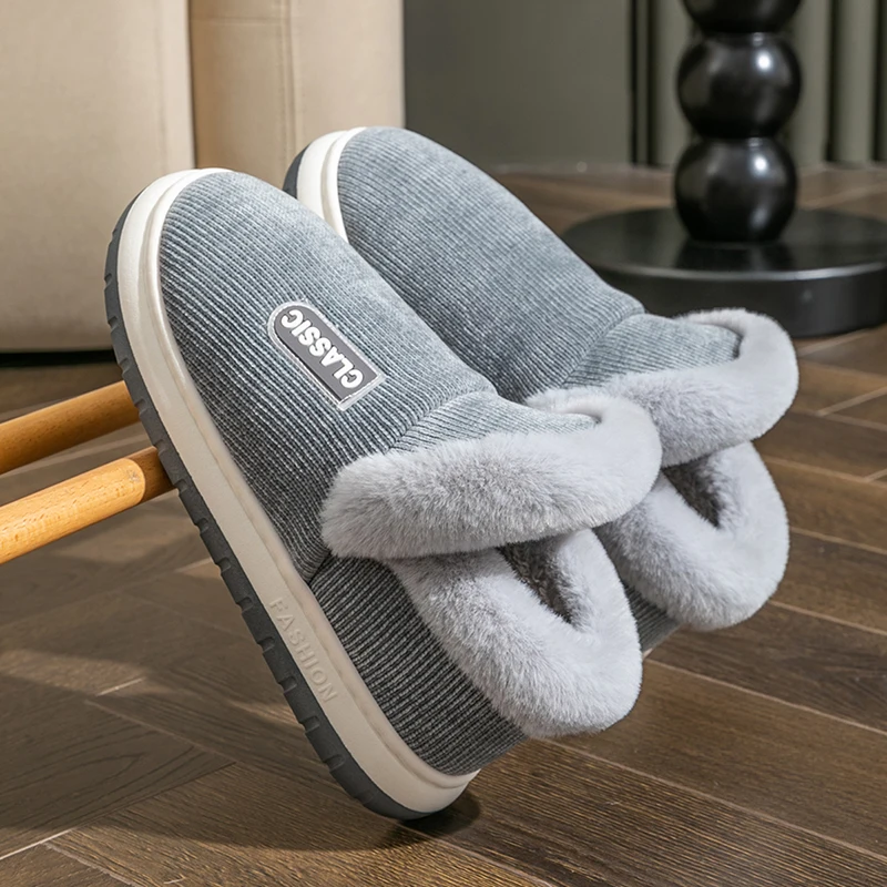 شباشب قطنية شتوية عالية الجودة للرجال - أحذية منزلية مبطنة بالصوف الدافئ غير قابلة للانزلاق للاستخدام الداخلي/الخارجي في الخريف والشتاء
