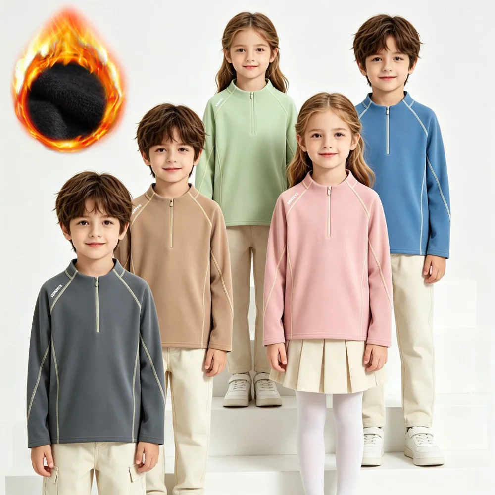 Boys Clothes Winter Half Zip Jacket Fleece Base Layer Thermal Shirt Toddler Girl Pullover Teenage Sweatshirt Functional Clothing