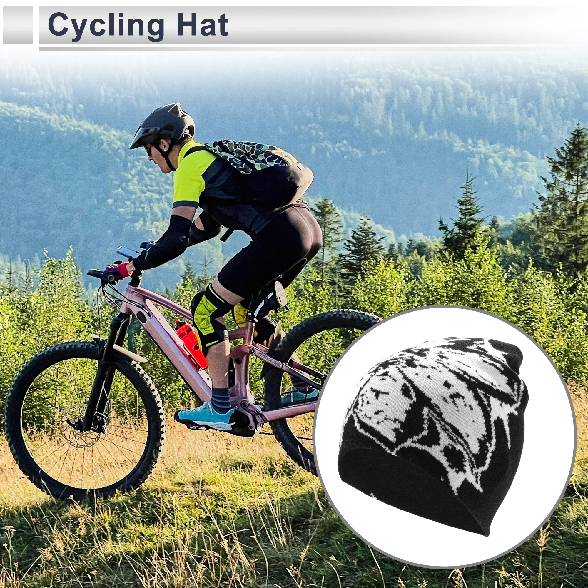 قبعة X Autohaux لركوب الدراجات دافئة ومريحة بنمط أبيض أسود 8.46 بوصة × 8.66 بوصة قطعة واحدة