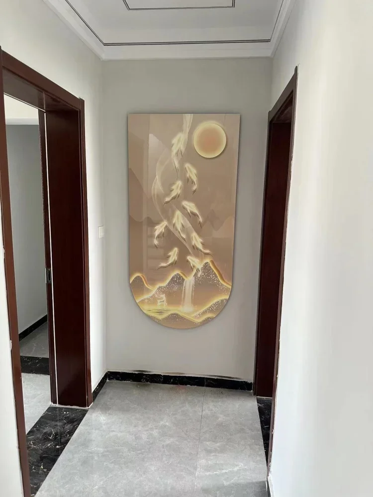 Modern Luxury Led Nine Fish Picture Entrance Decoration Painting Corridor Hanging Painting Living Room Wall Lamp Luster