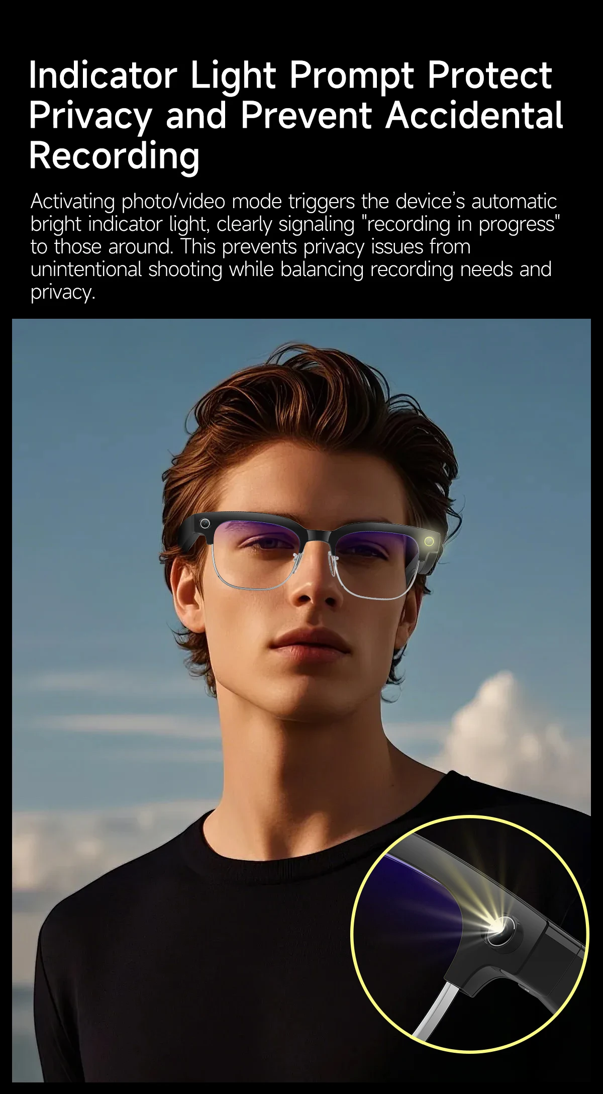 2026 Neue KI-Smart-Brille mit 120+ Sprachübersetzung, 800W Pixel Kamera, Video-Musikplayer, Anruffunktion, Business 8K Farbwechsel-Brille für Herren – Detail 5