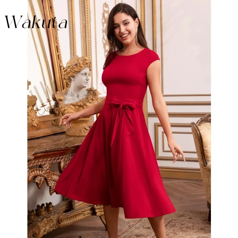 Wakuta Vintage Women Cocktail Robe Elegant Formal Wedding Guest Dresses Christmas Party Vestidos De Fiesta Коктейльные Платья