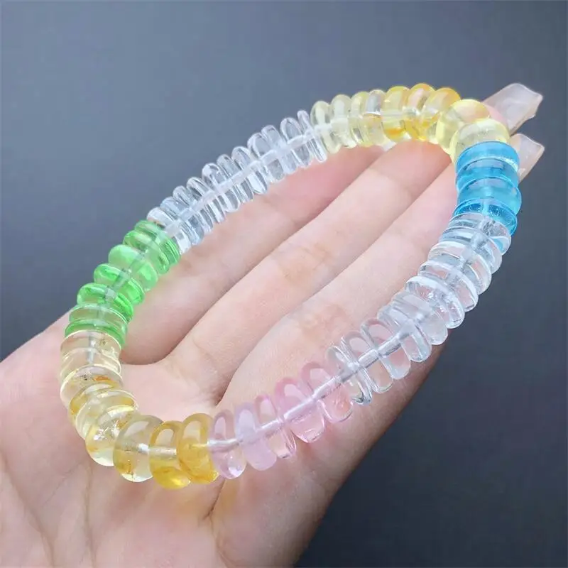 Natural Colored Topaz Bracelet Handmade Crystal Quartz Jewelry Stretch Bangle Children Birthday Gift 1PCS