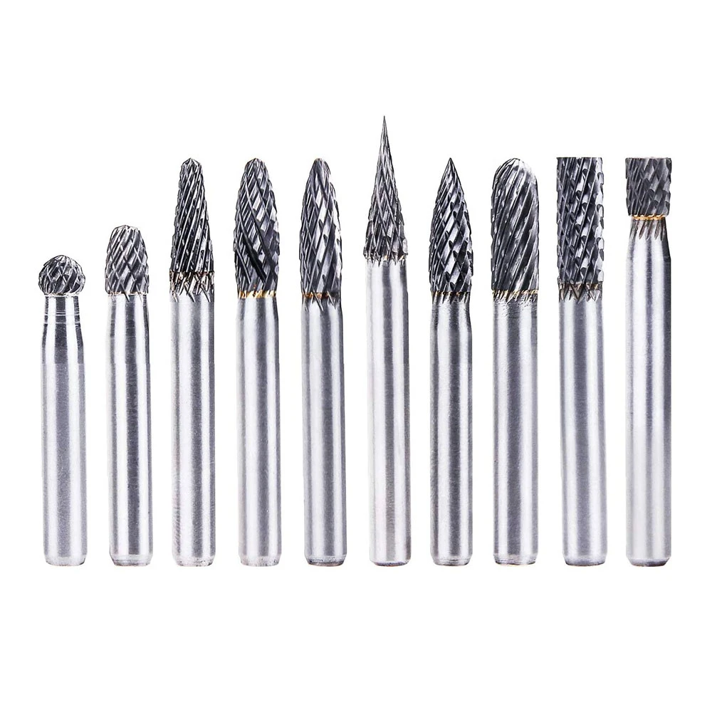 Krachtige 10Pcs 6MM Shank Double Cut Solid Carbide Rotary Burr Set Tungsten Carbide Burrs Set Die Grinder Drill