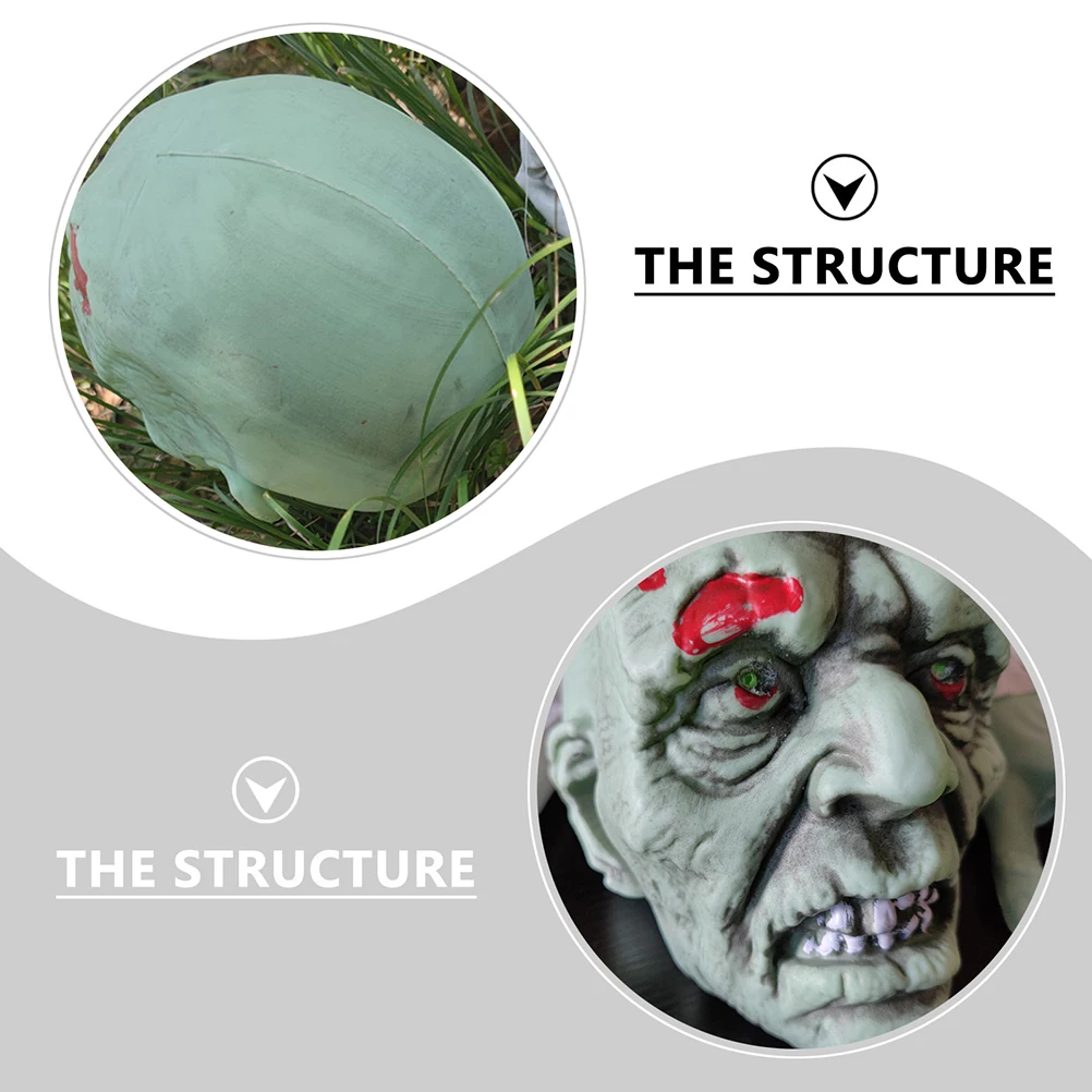 

3 pcs Zombie Skull Garden Plug-In Decorations Lightweight Plastic Halloween Theme Prank Props Green Realistic Design For Haunted