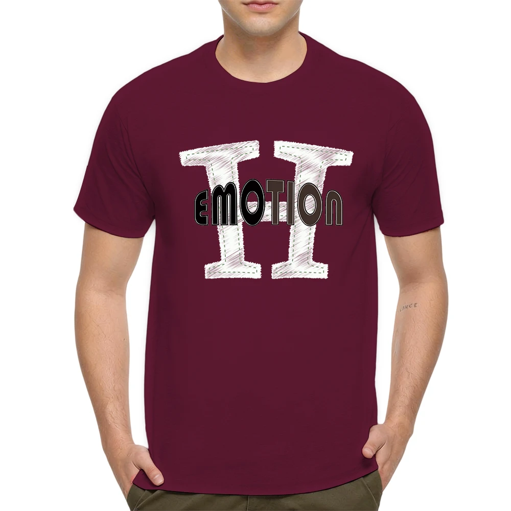 New Summer Mens 100% Cotton T Shirt Emotion Vintage Stitch Outline Big Letter Print Breathable Short Sleeve Daily Wear