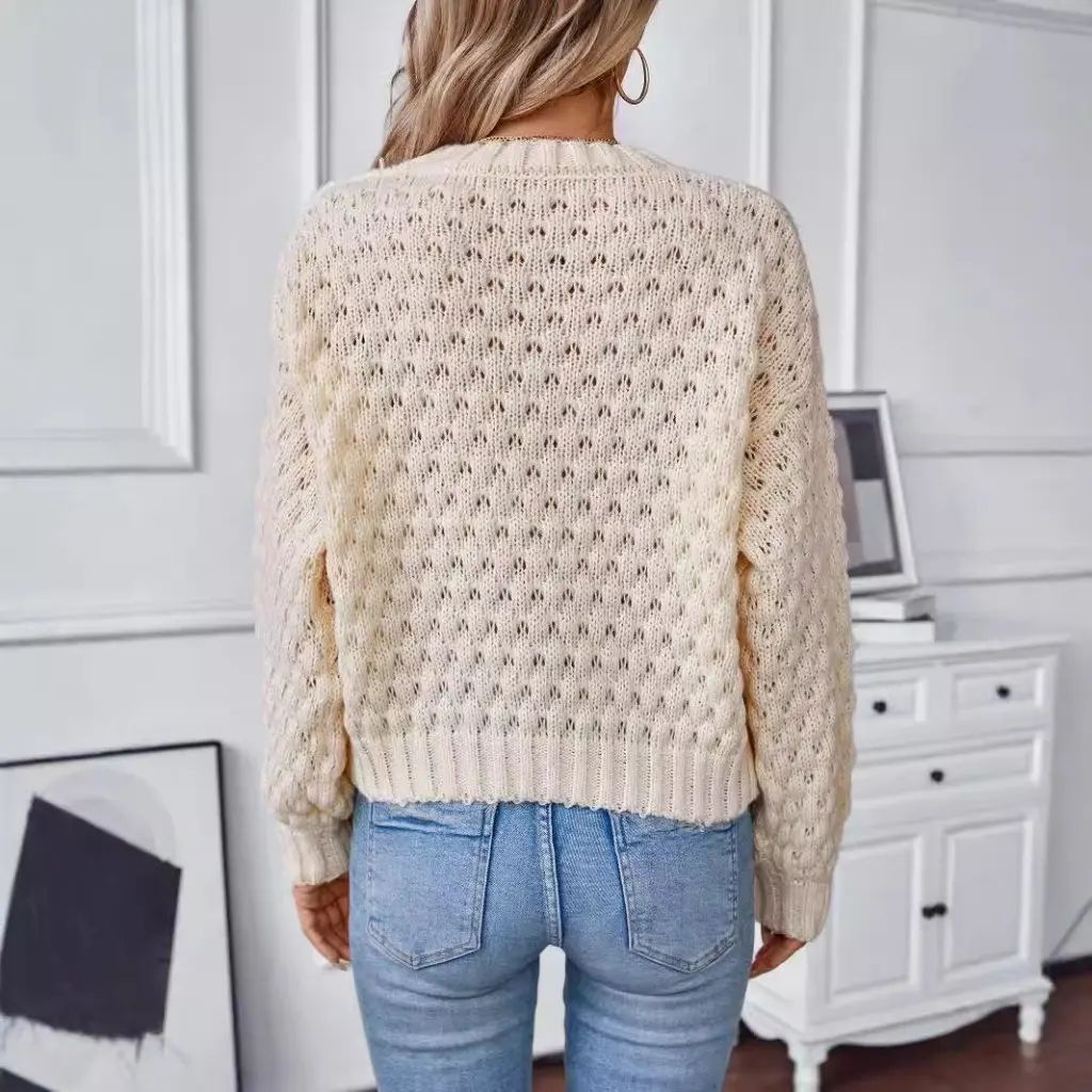 

Drizzle Women's round Neck Pullover Knitted Sweater Hollow-out Design Loose Fit European And American Style Autumn Winter New