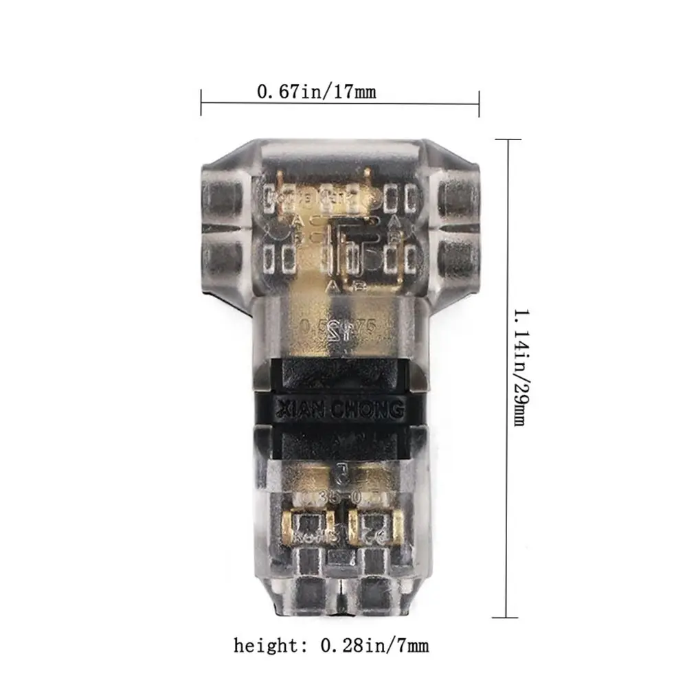 2 ขา 2 Way Universal T รูปร่างปลอดภัยพร้อม Lever Conductor Terminal Block ขั้วต่อสายไฟ Stripping Connector Cable Clamp