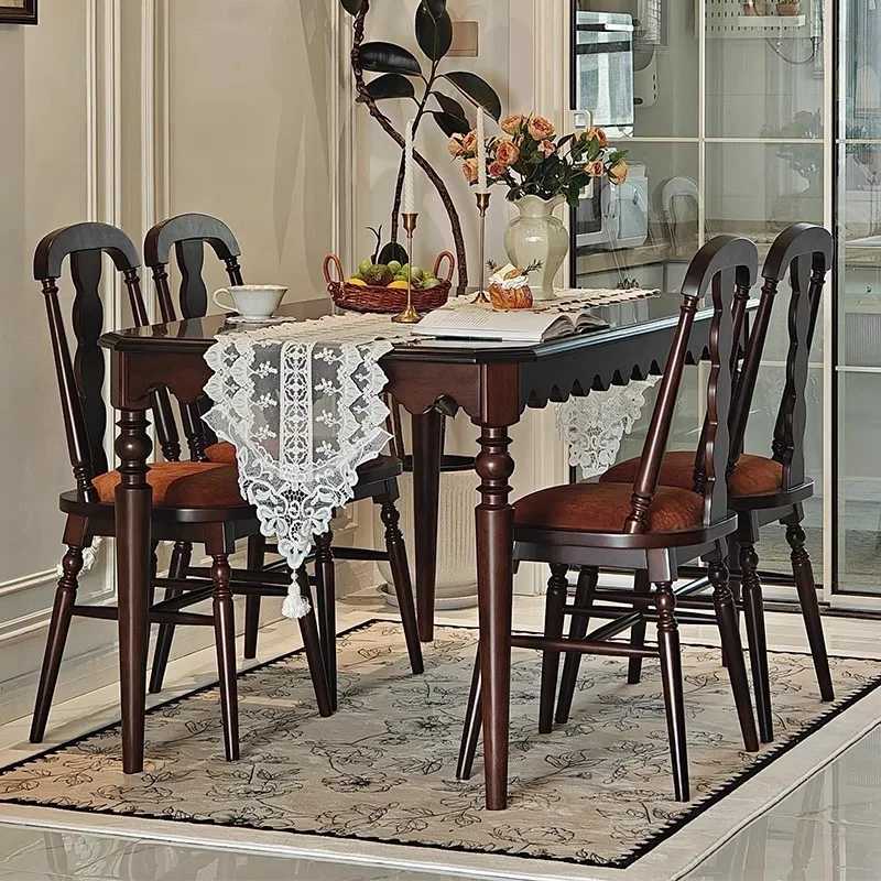 Cadeiras de mesa de jantar retrô americanas de madeira maciça, casa francesa, pequeno apartamento, mesa de jantar simples