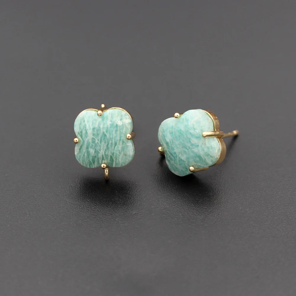 6pair Gold Plated Flower Ear Posts Studs Colorful Natural Blue Amazonite Stone Earrings with Open Loop Connector DIY Women