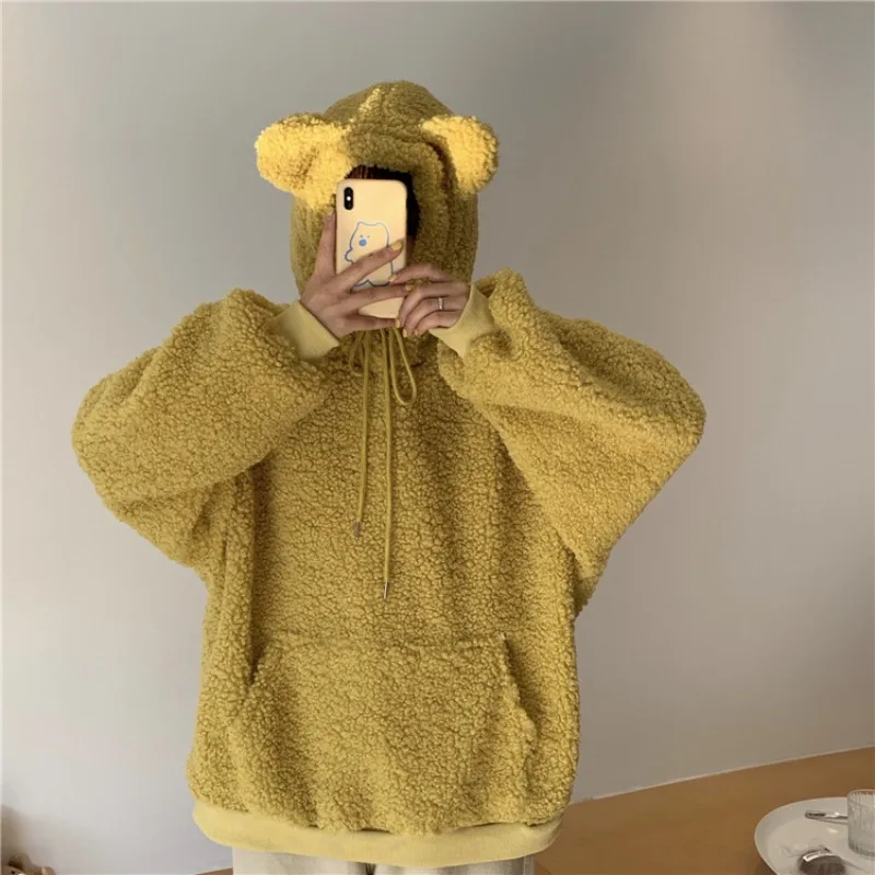 Kawaii Female Bunny Ear Hoodies Oversized Loose Zip Up Sweatshirt Women Long Sleeve Sweet Rabbit Hooded Winter Warm Sweatsuit