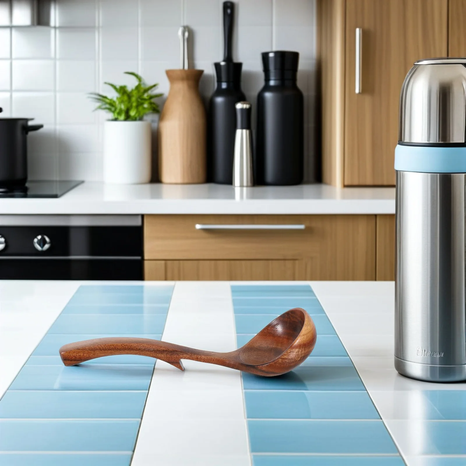 

Long Wooden Ladle Natural Acacia Heat Resistant Soup Spoon Large Nonstick Porridge Serving Wooden Ladle Spoon Back Hook Kitchen