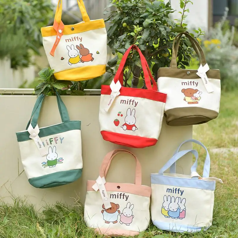 

Kawaii Cartoon Miffy Printed Bucket Bento Box Cute Anime Thickened Canvas Bag Fashion Trends Handheld Mommy Bag Birthday Gifts