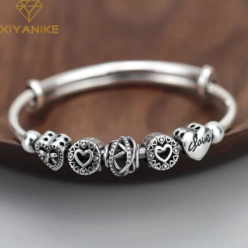 XIYANIKE Ethnic Heart Turn Bead Bangle Bracelet For Women Girl Sweet Fashion New Adjustable Jewelry Party Gift pulseras mujer