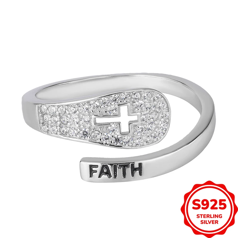 

Fashionable and Simple Authentic S9325 Silver Open Hollow Cross Women's Ring