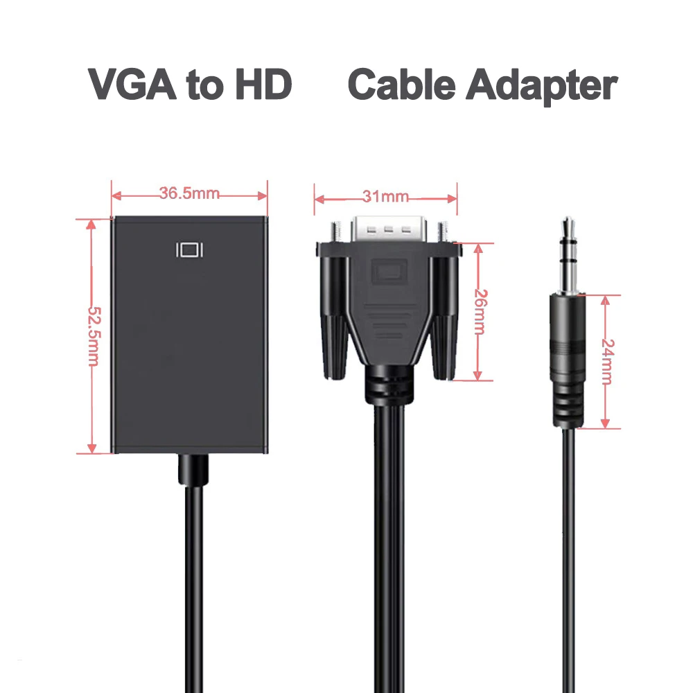 VGA to HDMI-Compatible Adapter 1080P VGA Male to HDMI Female Converter Cable With Audio USB Power for PC HDTV VGA HD Conversion