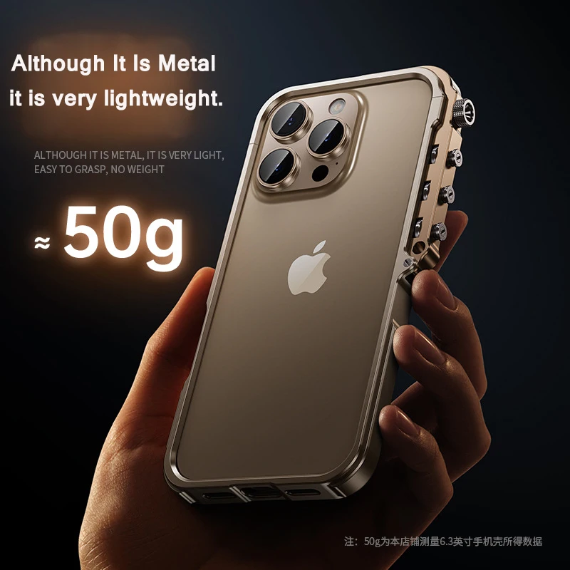 

Armor Phone Case Mechanical Cyberpunk, For iPhone 15/16 ProMax Shockproof Phone Frame Aluminum Alloy Metal Bumper Cover