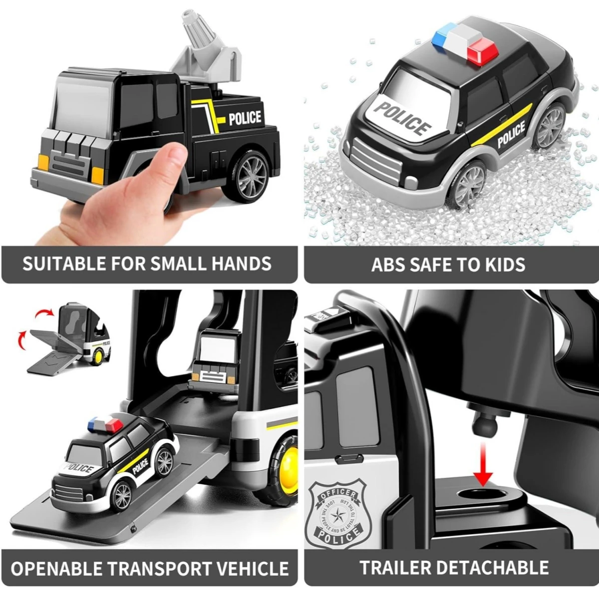 5-in-1 Engineering, Police Trucks, Friction Powered Cars, Kids Vehicles, Christmas & Birthday Gifts