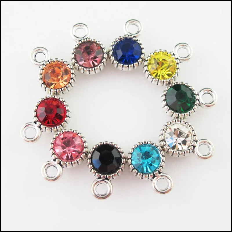 

Fashion 20Pcs Mixed Crystal Tibetan Silver Plated Round Circle Charms Pendants 8.5x13mm