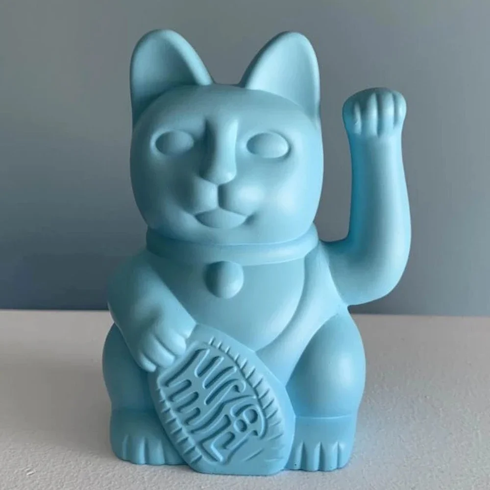 Resin Lucky Cat Japanese Decorative Cat Best Gift for Good Luck Kitty Room Home Decor Modern In Elegant Matt Color 15 Cm High