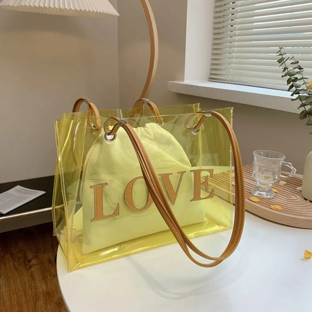 Transparent Laser Shoulder Bag for Women Candy Color Letter Fashion Mini Crossbody Messenger Bag PVC Jelly Tote Bag