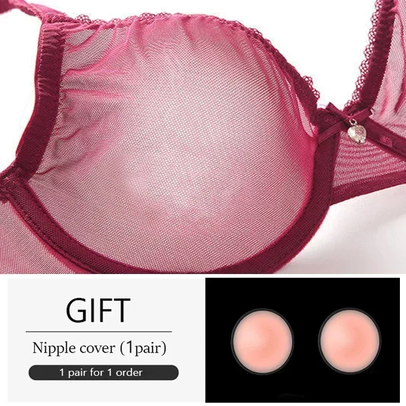 Stunning New Bras for Women Red Transparent Push-Up Design Sexy Lace Mesh Material in Sizes 40, 42 A, B, C, D.