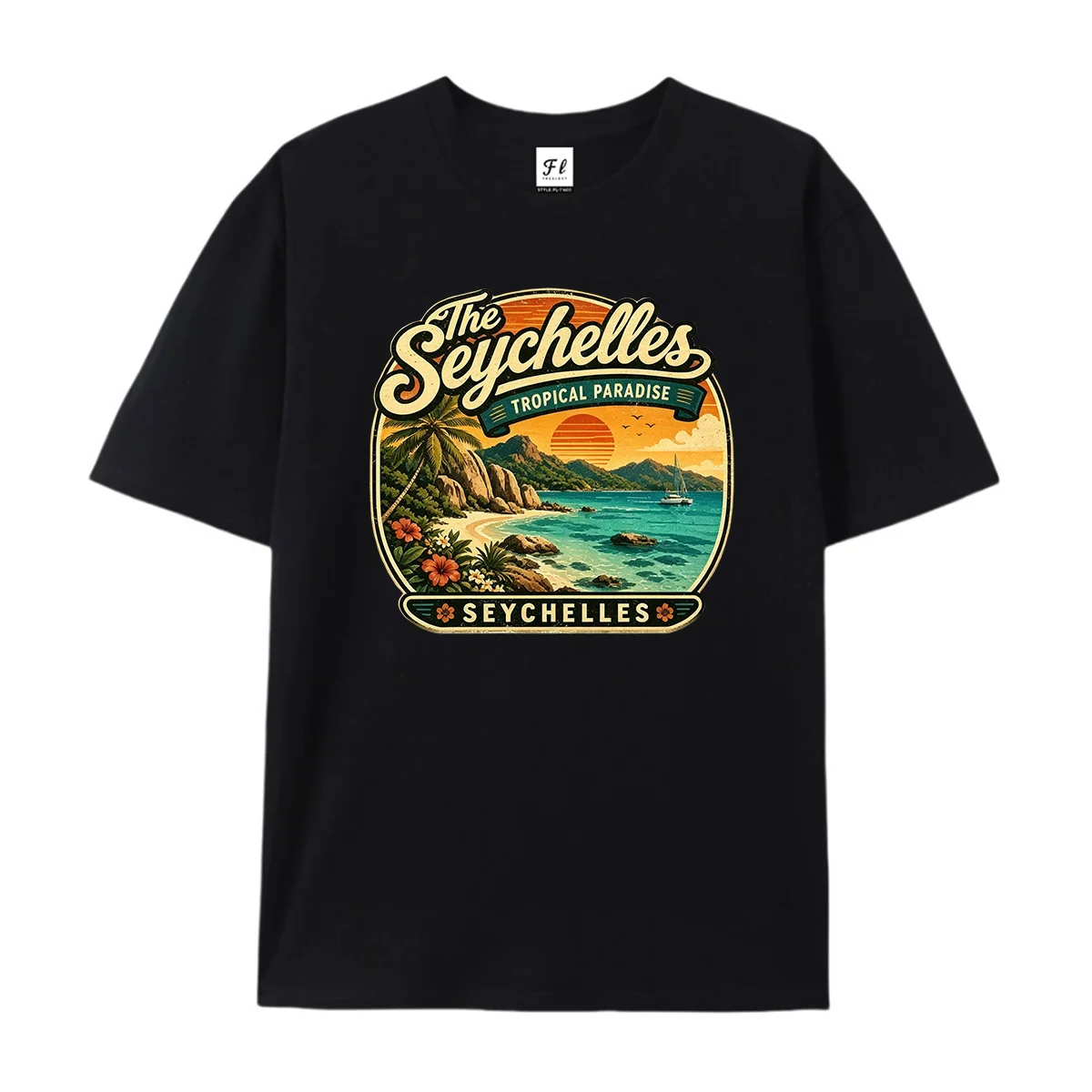 Vintage The Seychelles Tropical Paradise Beach T-Shirt Retro Seychelles Island Sunset Graphic Tee Summer Vacation Travel Shirts