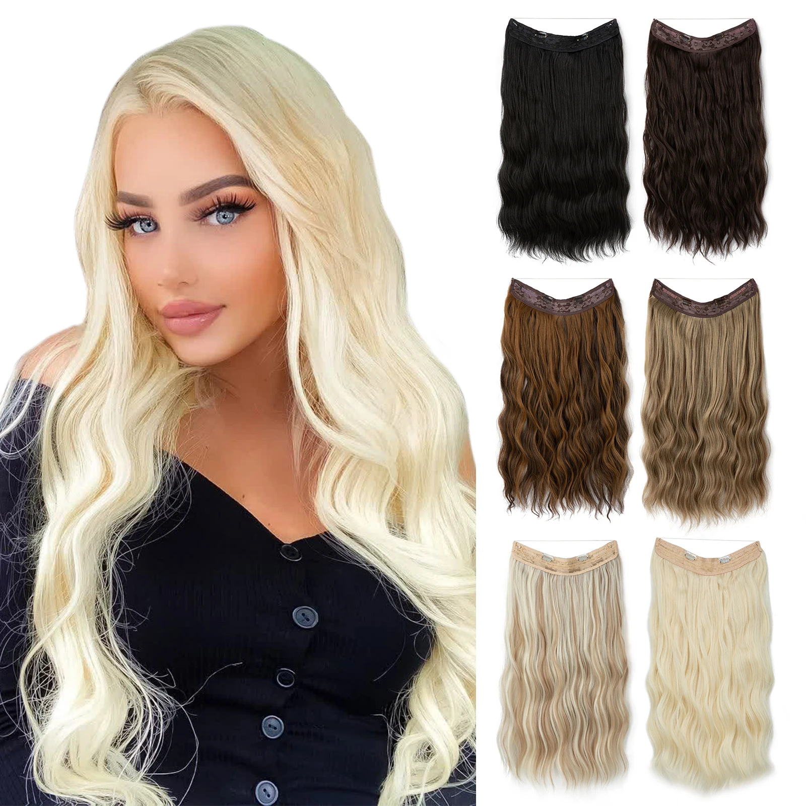 

SARLA Elegant Synthetic Wave Invisible Wire Clip in Hair Extensions Fluffy Daily Use Hairpiece Ombre Fake Hair Piece For Woman