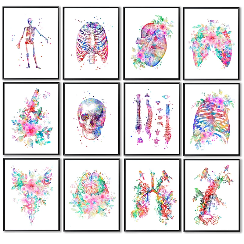 Anatomy Medical Poster Flower Organ Wall Art Canvas Painting Anthropology Educational Picture for Laboratory Doctor's Room Decor