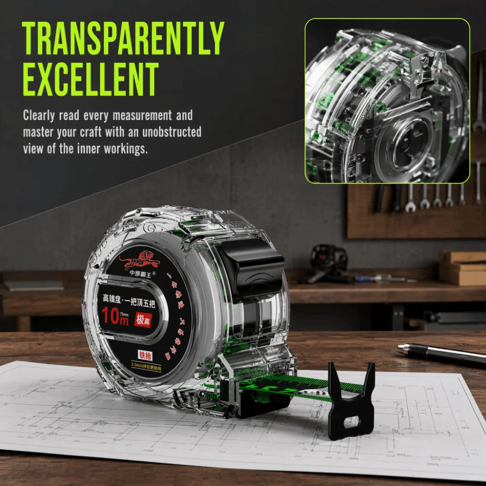 Thick Electroplated Retractable Tape Measure Carbon steel Clear Case Thick Electroplated Tape Measure 10m / 32.8ft High Accuracy