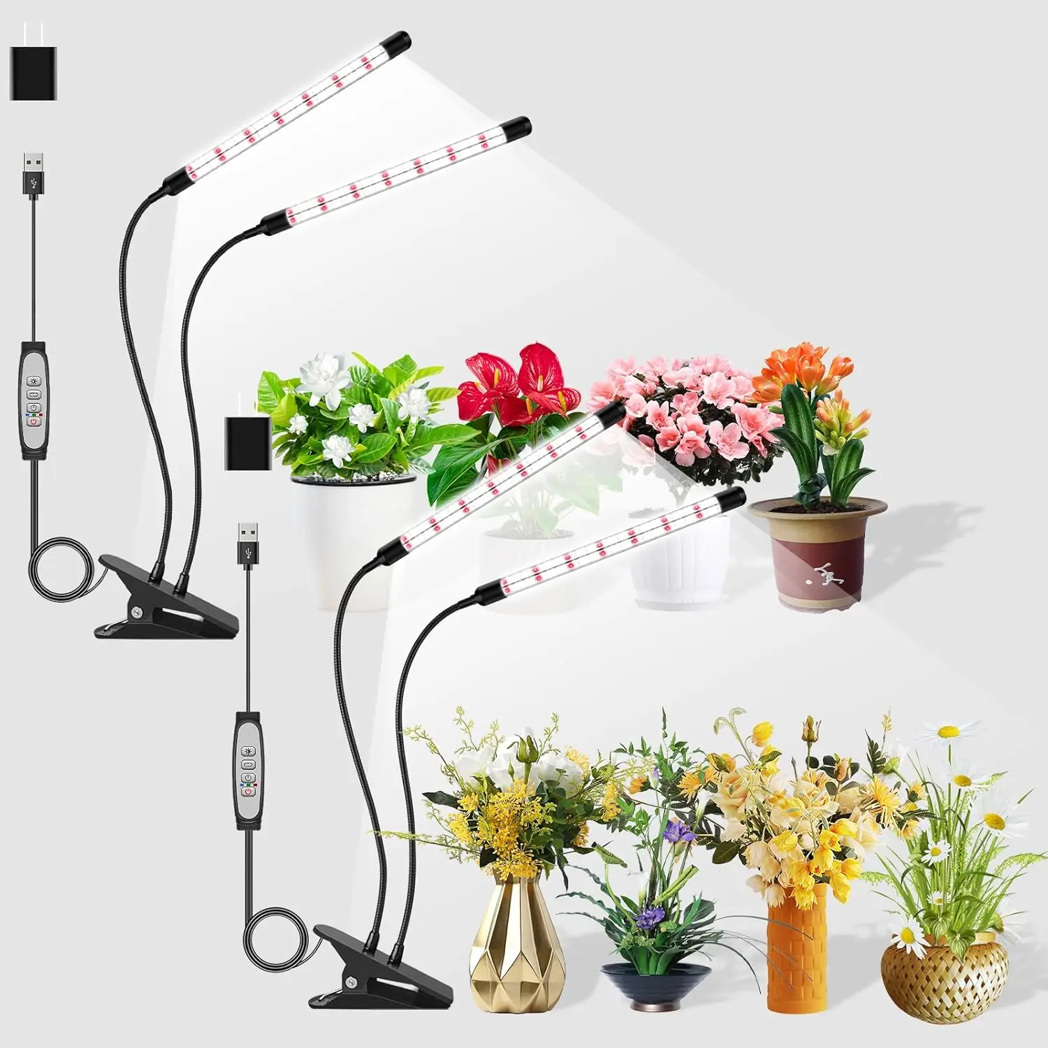

Dual Head Clip Plant Grow Lights with Timer, 3 Modes & 5 Dimming Levels for Indoor Plants Seed Starting (2 Pack)