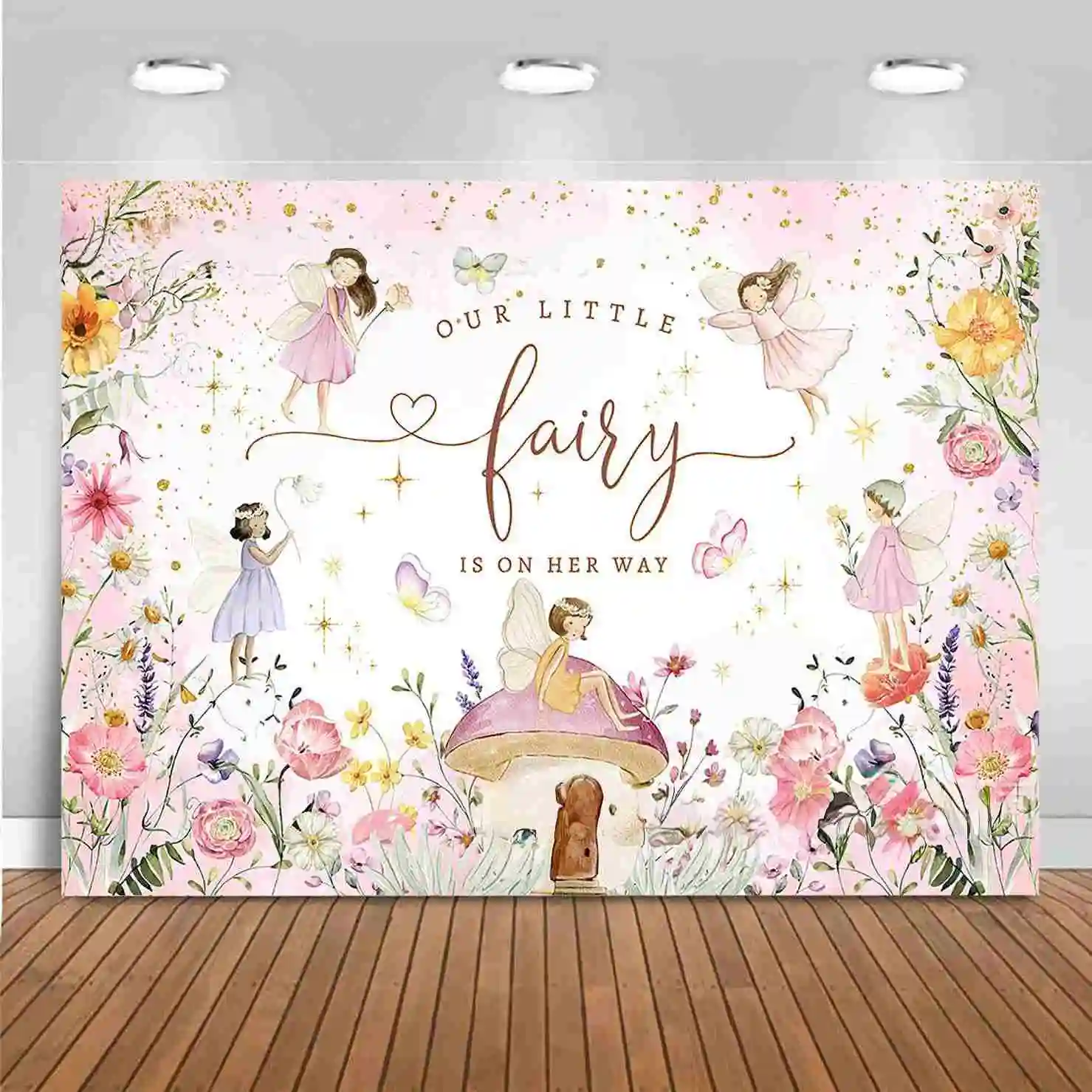 

Fairy Tale Baby Shower Backdrop for Girl 7x5FT A Little Fairy is On The Way Banner Background