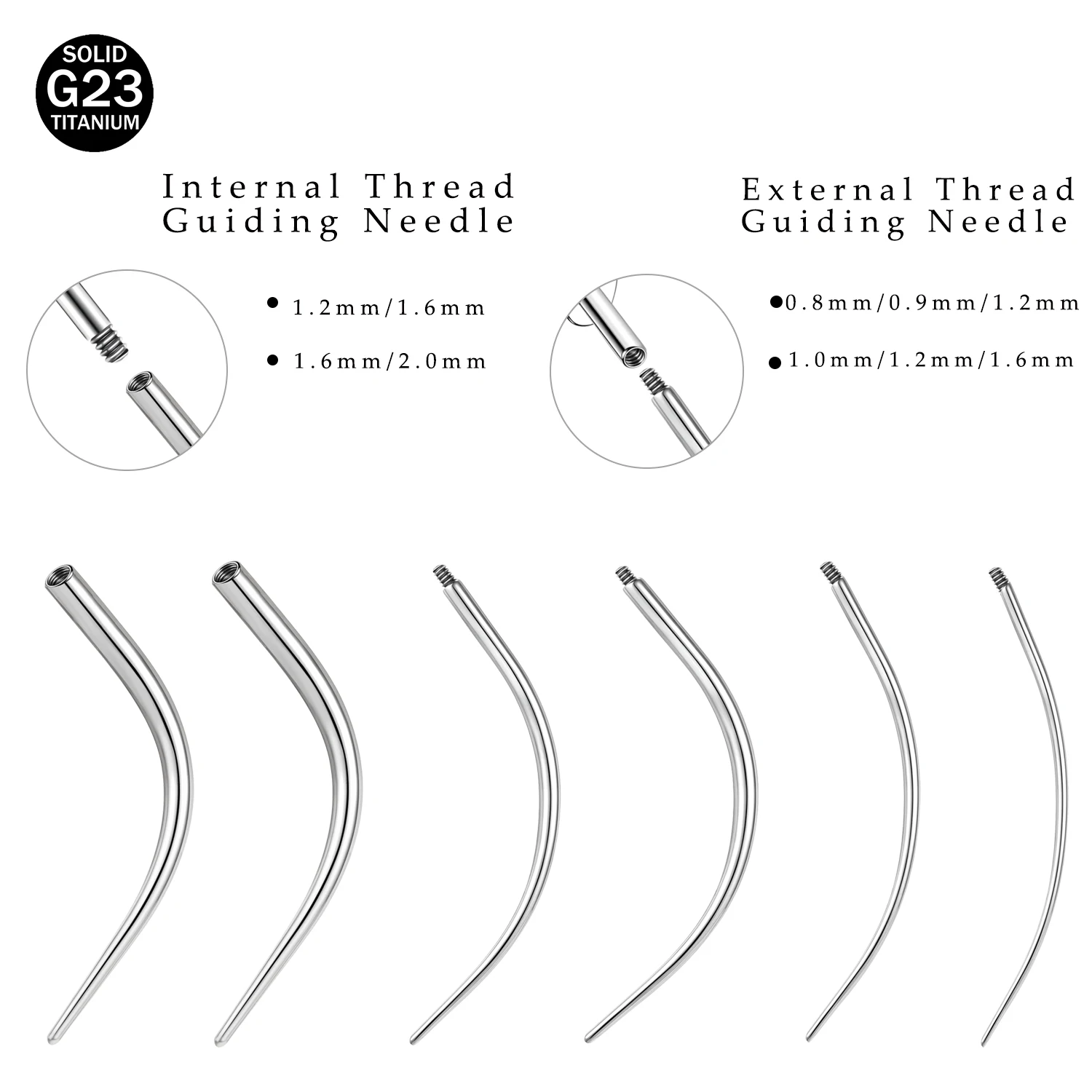 ZS 1PC 14G/16G/19G/20G G23 Titanium Perforated Cone Insertion Needle Curved Taper Stretch for Nose/Ears/Bellybutton/Lips/Eyebrow