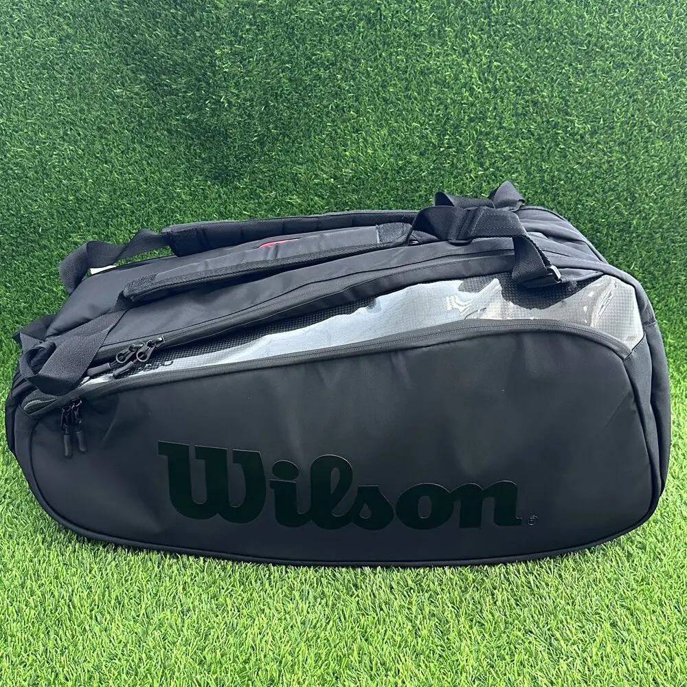 Wilson Super Tour Pro Staff 9 Pack Fine-knit Coating Tennis Bag Double Deck Racket Backpack Tennis Racquet Bag with Insulation