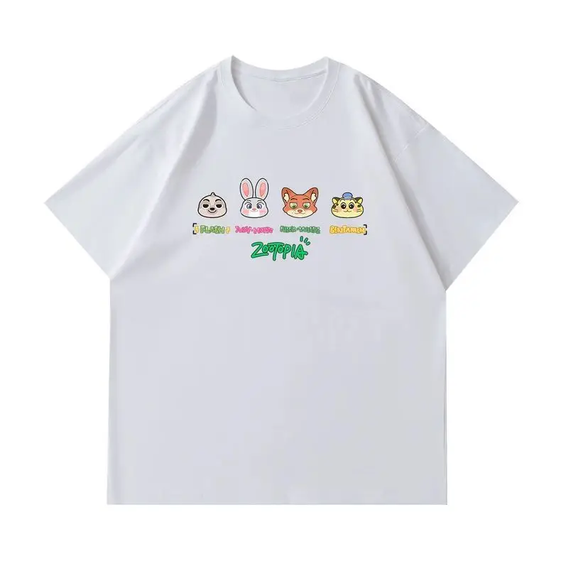 

Zootopia Anime Cotton T-shirt 2025 Summer New Loose Men Street Fashion Casual Tops for Judy Nick Fan Cute Cartoon Graphic Tees