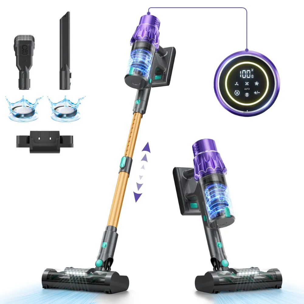 

Cordless Vacuum Cleaners for Home 530W/45Kpa Powerful Suction with LED Touch Display, Rechargeable Stick Vacuum, 60 Mins Runtime