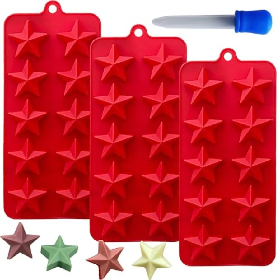 

3PCS Star Chocolate Mold 30 Cavitie Bite Size Candy Silicone Molds Star Shape Gummy Jello Pudding Ice Ce Soap Molds 4th Of July