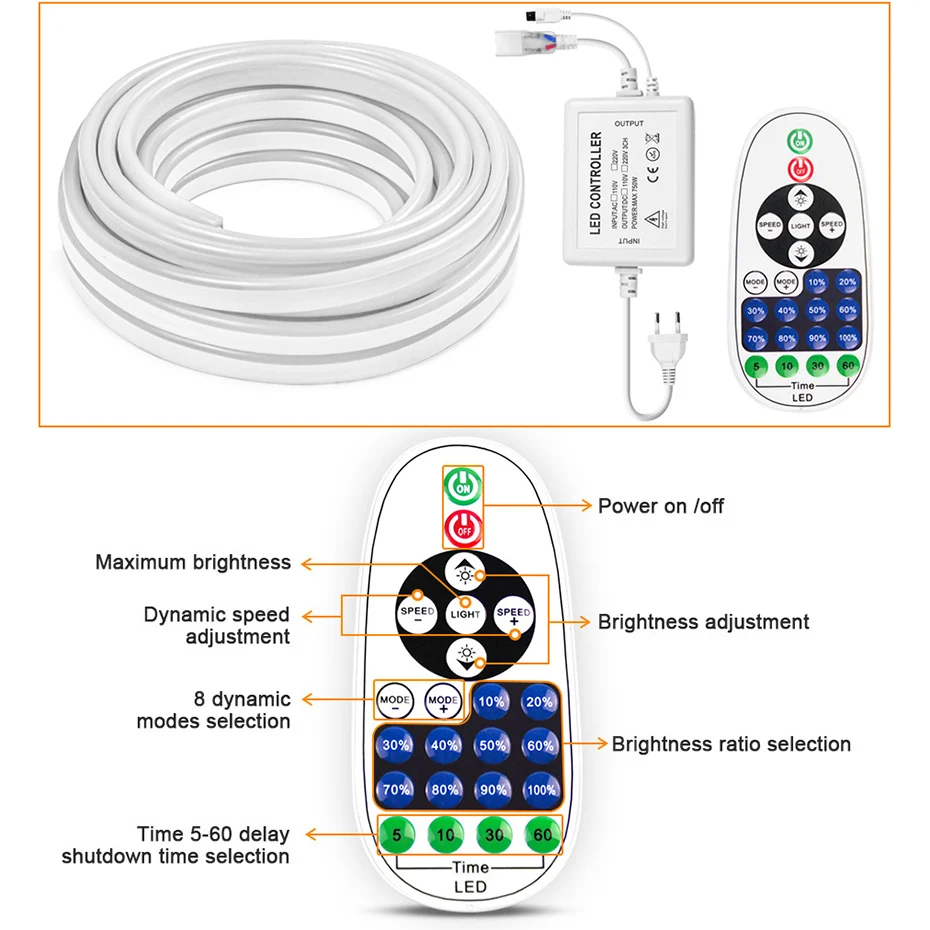 Tuya Wifi LED Neon Strip Light 220V EU Flexible Ribbon LED Strip Waterproof 2835 Led Tape Neon Strip Remote or Bluetooth Control