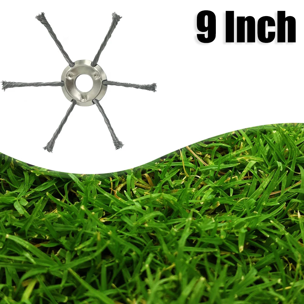 9 인치 범용 스틸 와이어 휠 헤드 잔디 트리머 헤드 잡초 브러시 제거 이끼 녹 맞는 가솔린 Brushcutter 액세서리