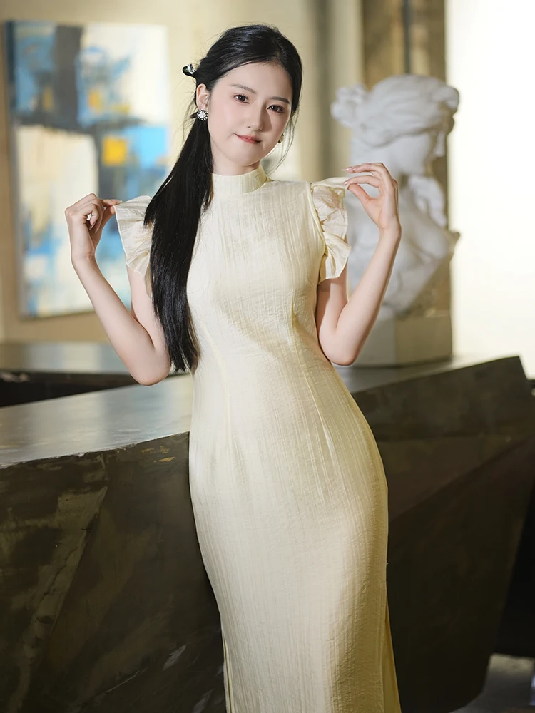 

Новая китайская версия: повседневная легкая женская одежда в стиле ретро цвета шампань, простой фасон для девушек, модель D...