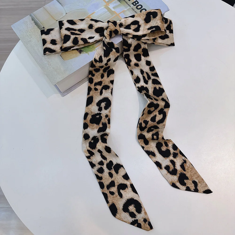 2 PC Women Long Narrow Silky Scarf 4*180cm Long Small Nekchief Leopard Print Multifunctional Fashion Clothing Accessories Wrap