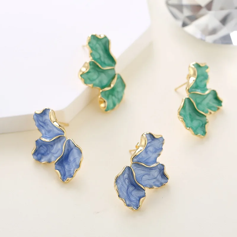 

2pac S925 Silver Needle Women's Design Forest Maple Leaf Flower Earrings Fashion Light Luxury Colorful Petal Drip Oil Earrings