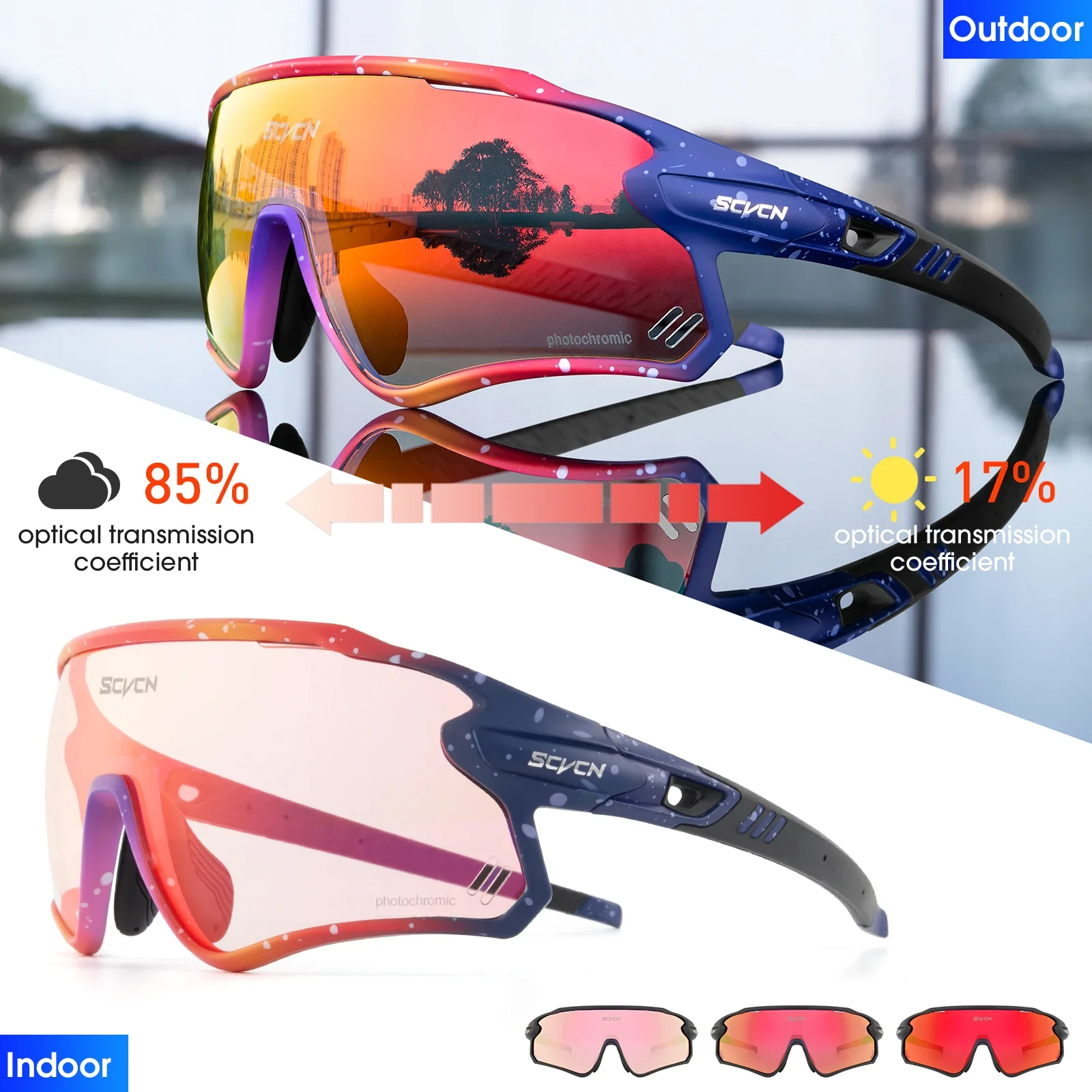 Red Bule Photochromic Sunglasses MTB Road Cycling Glasses Men Women Sports Running Goggles UV400 Bike Bicycle Eyewear Sunglases