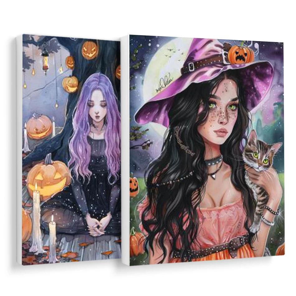 

RUOPOTY Painting By Number Adults Halloween Witch Picture Drawing Handpainted Oil Painting On Canvas With Frame Home Decoration