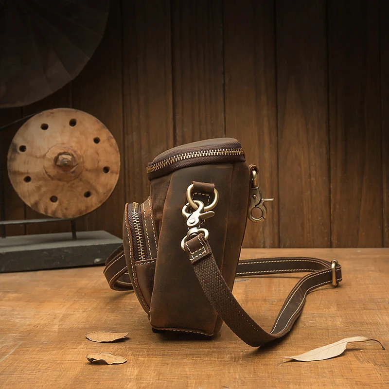 Vintage Handmade Genuine Leather Waist Bag For Men Retro Cowhide Leather Travel Shoulder Bag Daily Casual Cross body Sling Bag