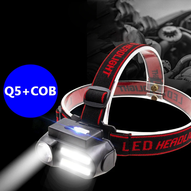 Imagem -02 - Led Farol Xp-g q5 Cob Usb Recarregável Uso 18650 Bateria Farol à Prova Impermeável Água Cabeça Lanterna Lâmpada Tocha de Pesca Lâmpada Luz