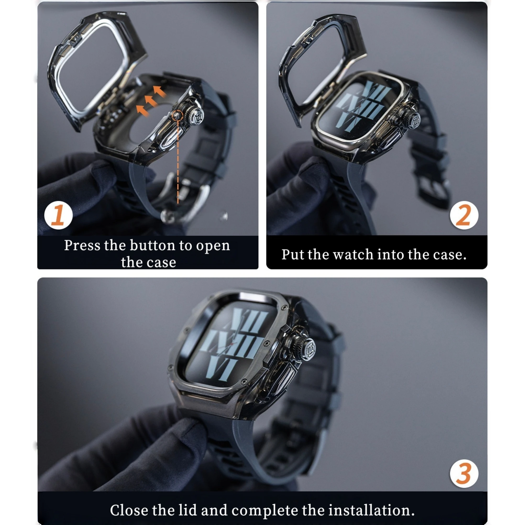 Fit For Apple Watch Ultra1 Ultra2 Ultra3 Silicone Rubber Watch Strap With 49mm PC Material Shell Mod Protective Case For Iwatch