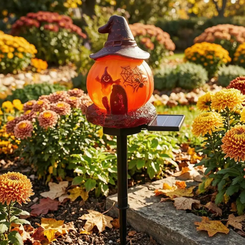 Outdoor Halloween Solar Pumpkin Lights Spooky Lawn Decor for Parties Solar Pumpkin Garden Light with Witch Hat Ghost for Party