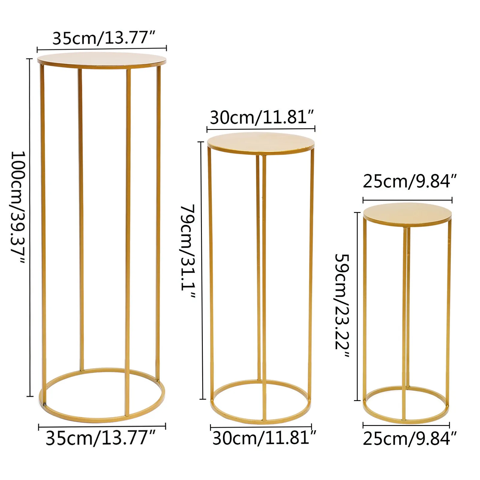 Goud Metalen Bloem Stand Ronde Kolom Stand Bruiloft Feestzaal Feestzaal Decor 3 Stuks